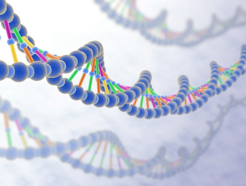 Rendering of a strand of DNA spiralling into the distance 