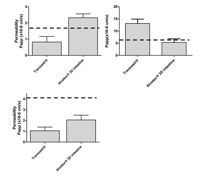 Graph showing how the 3D Alvetex intestine compares with Transwell models