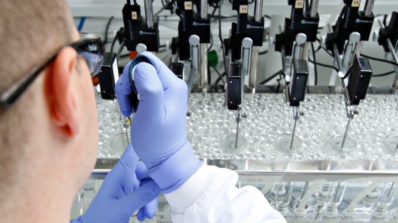 Researcher pipetting a compound into an organ bath.