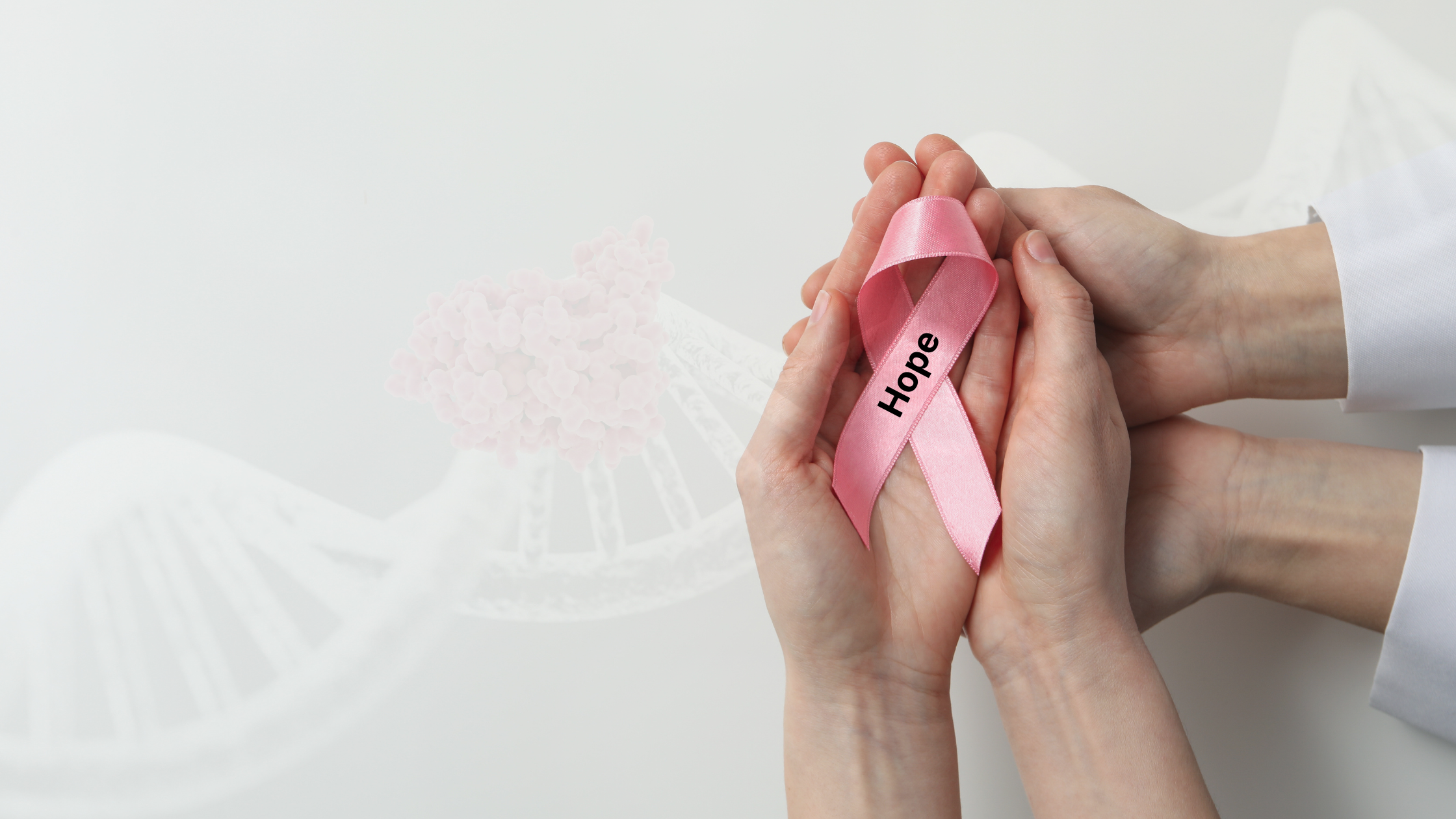 Neoantigen Detection Service - patient's hands holding a ribbon of hope, supported by a medical scientist's hands