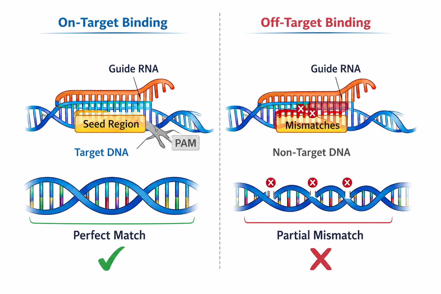 On-target binding vs off-target binding