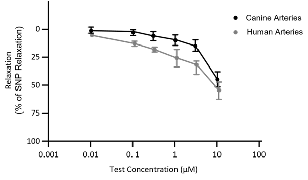 Relaxation response to AMG 337 in pre-constricted canine and human blood vessels