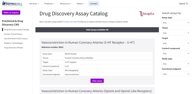 Drug Discovery Assay Catalog index page